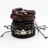 6PCS/SET BLACK WRISTBAND GENUINE LEATHER CHARM BRACELET MEN JEWELRY PUNK WRAP BRAIDED LEATHER BRACELET