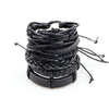 6PCS/SET BLACK WRISTBAND GENUINE LEATHER CHARM BRACELET MEN JEWELRY PUNK WRAP BRAIDED LEATHER BRACELET