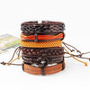 6PCS/SET BLACK WRISTBAND GENUINE LEATHER CHARM BRACELET MEN JEWELRY PUNK WRAP BRAIDED LEATHER BRACELET