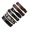 6PCS/SET BLACK WRISTBAND GENUINE LEATHER CHARM BRACELET MEN JEWELRY PUNK WRAP BRAIDED LEATHER BRACELET