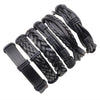 6PCS/SET BLACK WRISTBAND GENUINE LEATHER CHARM BRACELET MEN JEWELRY PUNK WRAP BRAIDED LEATHER BRACELET