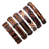 6PCS/SET BLACK WRISTBAND GENUINE LEATHER CHARM BRACELET MEN JEWELRY PUNK WRAP BRAIDED LEATHER BRACELET