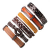 6PCS/SET BLACK WRISTBAND GENUINE LEATHER CHARM BRACELET MEN JEWELRY PUNK WRAP BRAIDED LEATHER BRACELET