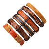 6PCS/SET BLACK WRISTBAND GENUINE LEATHER CHARM BRACELET MEN JEWELRY PUNK WRAP BRAIDED LEATHER BRACELET