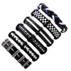 6PCS/SET BLACK WRISTBAND GENUINE LEATHER CHARM BRACELET MEN JEWELRY PUNK WRAP BRAIDED LEATHER BRACELET