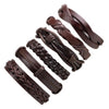 6PCS/SET BLACK WRISTBAND GENUINE LEATHER CHARM BRACELET MEN JEWELRY PUNK WRAP BRAIDED LEATHER BRACELET