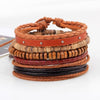 6PCS/SET BLACK WRISTBAND GENUINE LEATHER CHARM BRACELET MEN JEWELRY PUNK WRAP BRAIDED LEATHER BRACELET