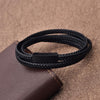 Black Genuine Leather Bracelet Men Black Stainless Steel Clasp Multi Layer Braid Rope Chain Wristband Vintage