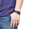 Black Genuine Leather Bracelet Men Black Stainless Steel Clasp Multi Layer Braid Rope Chain Wristband Vintage