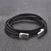 Black Genuine Leather Bracelet Men Black Stainless Steel Clasp Multi Layer Braid Rope Chain Wristband Vintage