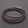 Black Genuine Leather Bracelet Men Black Stainless Steel Clasp Multi Layer Braid Rope Chain Wristband Vintage