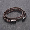 Black Genuine Leather Bracelet Men Black Stainless Steel Clasp Multi Layer Braid Rope Chain Wristband Vintage
