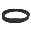 Black Genuine Leather Bracelet Men Black Stainless Steel Clasp Multi Layer Braid Rope Chain Wristband Vintage