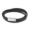 Black Genuine Leather Bracelet Men Black Stainless Steel Clasp Multi Layer Braid Rope Chain Wristband Vintage