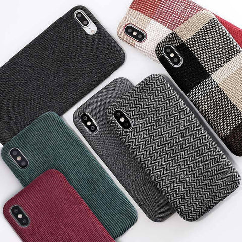 Cloth Texture Ultra Thin Canvas Grid Pattern Case For iPhone