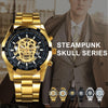 Golden Skeleton Mechanical Watch Men Stainless Steel Strap Luxury