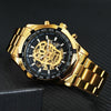 Golden Skeleton Mechanical Watch Men Stainless Steel Strap Luxury