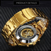 Golden Skeleton Mechanical Watch Men Stainless Steel Strap Luxury