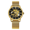 Golden Skeleton Mechanical Watch Men Stainless Steel Strap Luxury