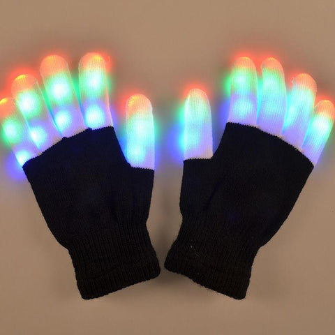 LED Gloves Finger Lights 3 Colors 6 Modes Flashing Rave Gloves (ONE SIZE)