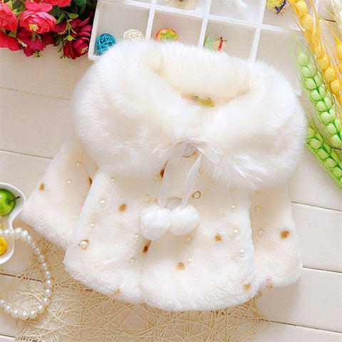 Lovely Faux Fur Coats for Baby Girls Black Dot Clothing made of Wool