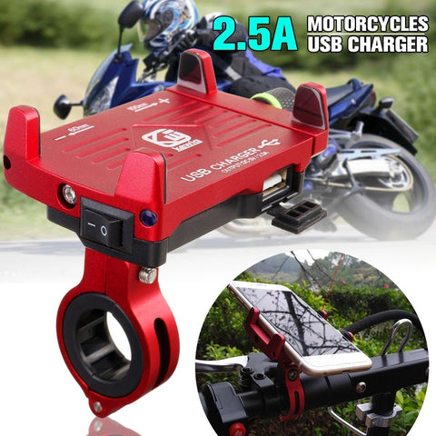 Universal Aluminum Alloy Motorcycle Mount USB Charger Cell Phone Holder for iPhone USB Fast Charging