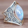 VINTAGE TIBETAN SILVER HEALING CRYSTAL RINGS BOHO ANTIQUE INDIAN MOONSTONE RING FINE JEWELRY GIRLS LADIES
