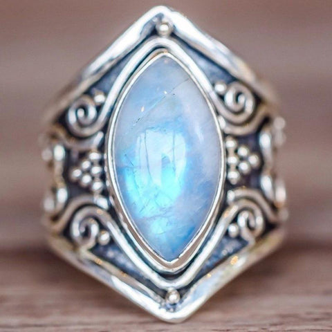 VINTAGE TIBETAN SILVER HEALING CRYSTAL RINGS BOHO ANTIQUE INDIAN MOONSTONE RING FINE JEWELRY GIRLS LADIES