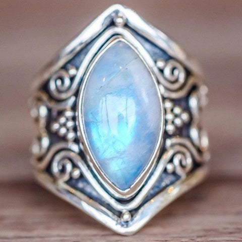 VINTAGE TIBETAN SILVER HEALING CRYSTAL RINGS BOHO ANTIQUE INDIAN MOONSTONE RING FINE JEWELRY GIRLS LADIES